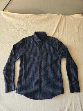 Levis Red Men's Blue and Black Striped Button-Up Shirt Medium